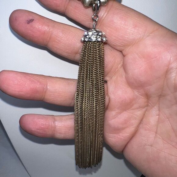 Stella & Dot Metal Bead Necklace with Removable Clip Chain Fringe Pendant - Picture 3 of 9